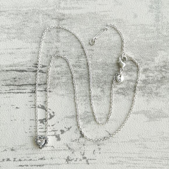 NEW Pandora Elevated Heart Silver Zirconia Necklace #398425C01 Authentic - Picture 3 of 4